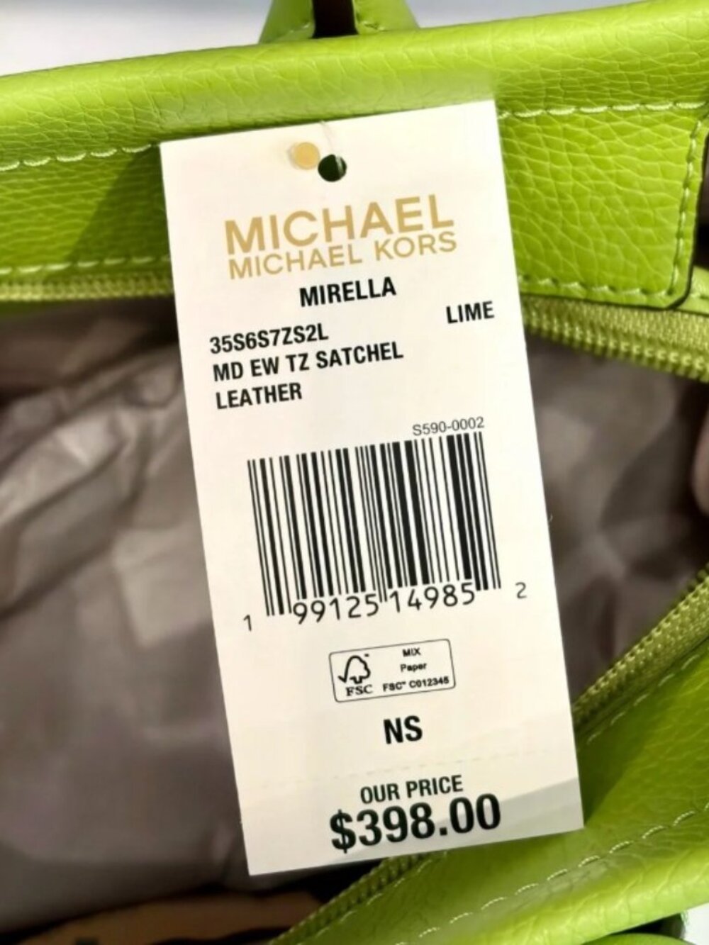 NWT Michael Kors Mirella Medium Pebbled Leather Satchel Lime Gold Hardware - Picture 5 of 5